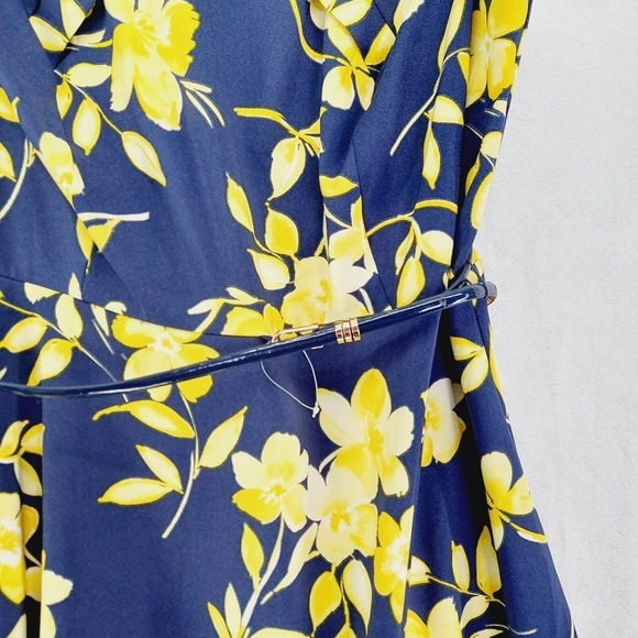 Alyx Yellow & Blue Floral Sleeveless Boat Neck Flared Mini Dress 2972 - Picture 4 of 9